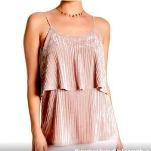 Pleated Flowing Velvet Tiered Camisole Molly Green Mauve Size Large Draped Tiers